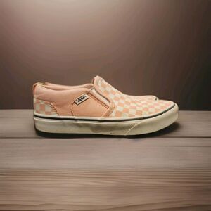 Vans Classic Slip On  Shoes Pink White Checkerboard Women Size 4  Excellent Cond